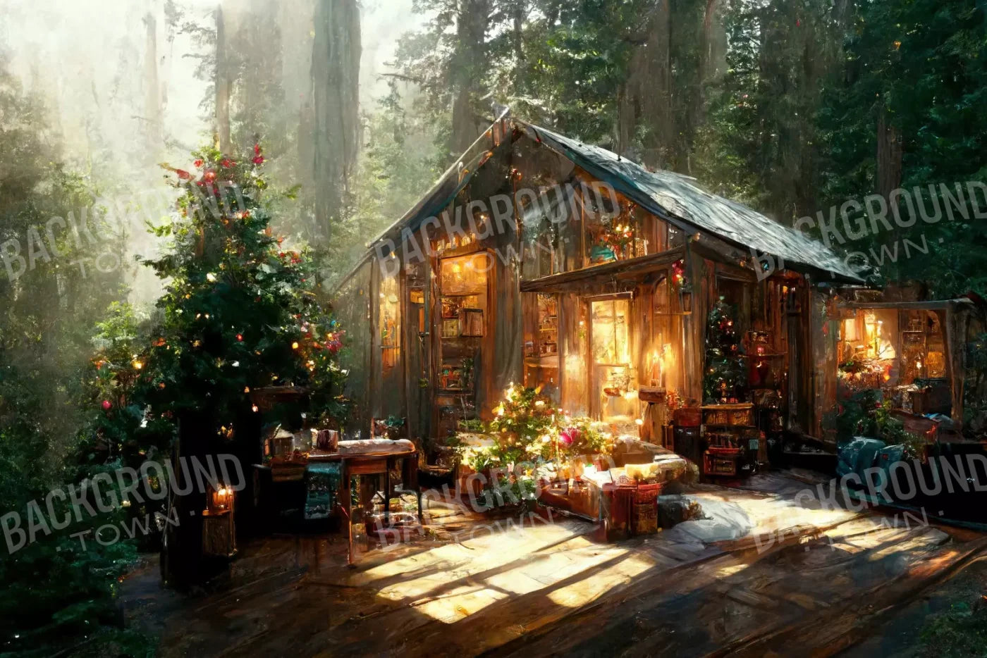 Holiday Cabin Exterior 12’X8’ Ultracloth (144 X 96 Inch) Backdrop