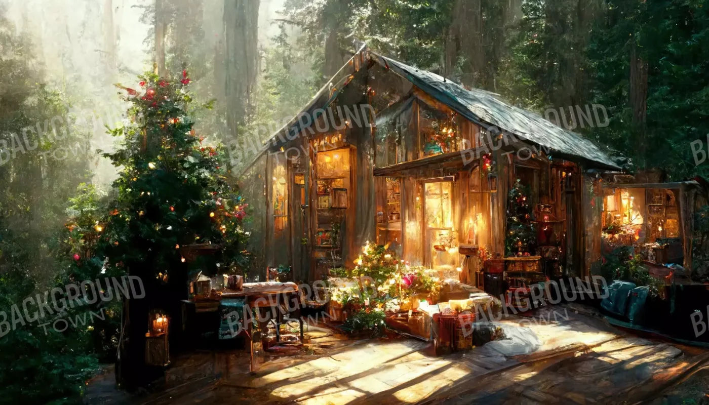 Holiday Cabin Exterior 14’X8’ Ultracloth (168 X 96 Inch) Backdrop