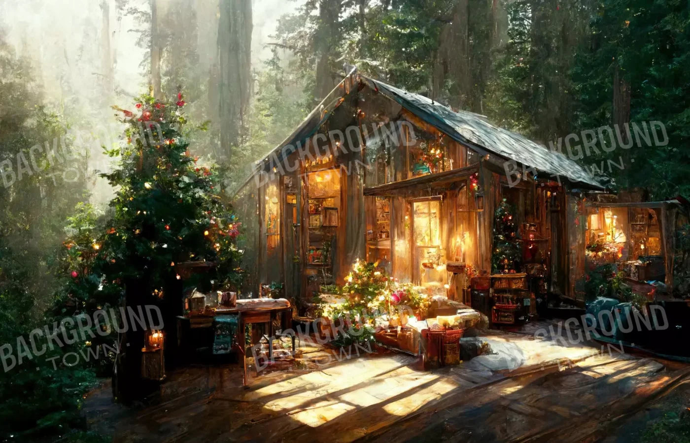 Holiday Cabin Exterior 14’X9’ Ultracloth (168 X 108 Inch) Backdrop