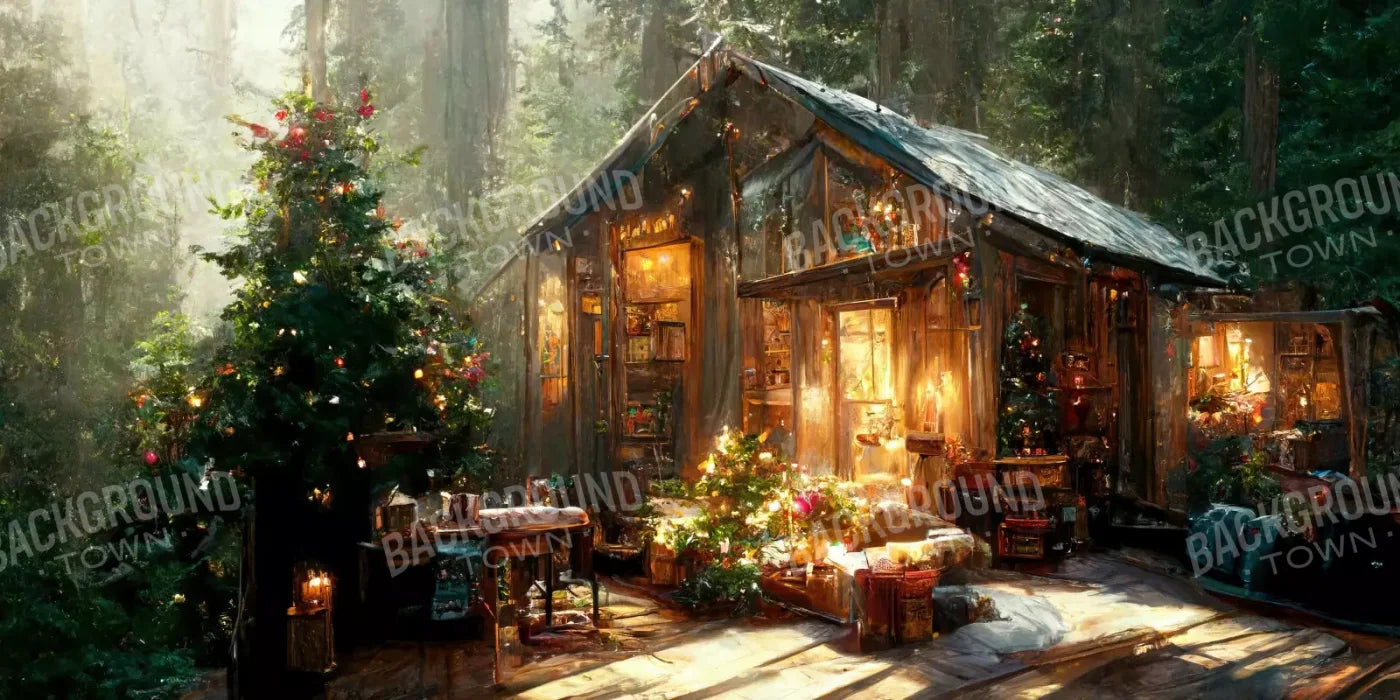 Holiday Cabin Exterior 20’X10’ Ultracloth (240 X 120 Inch) Backdrop