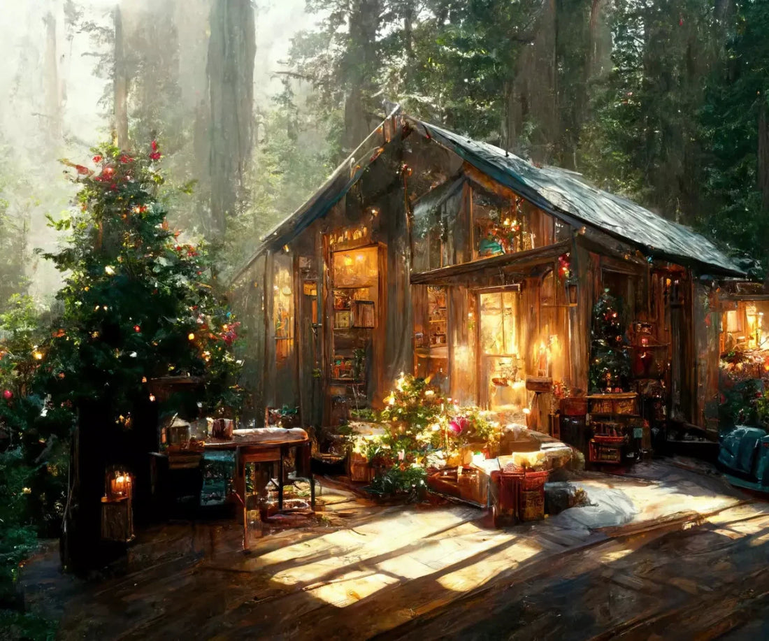 Holiday Cabin Exterior 5’X4’2 Fleece (60 X 50 Inch) Backdrop