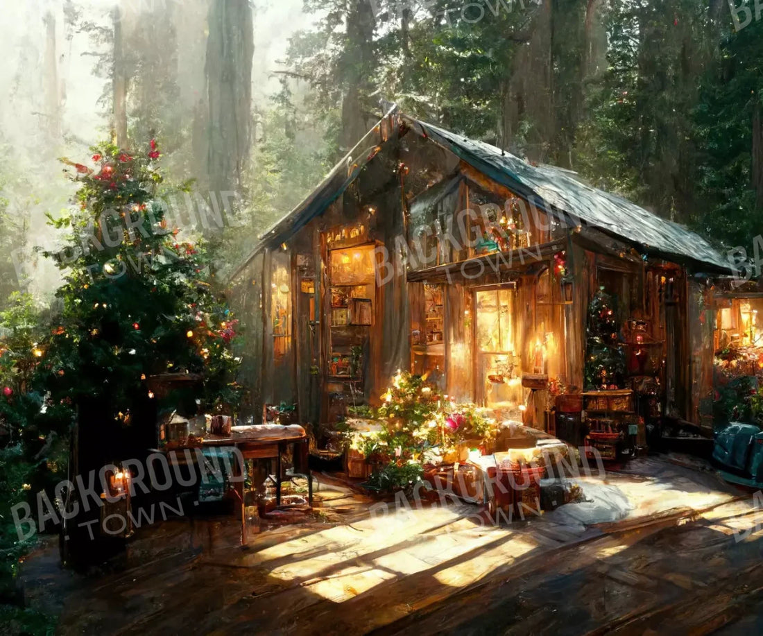 Holiday Cabin Exterior 5’X4’2 Fleece (60 X 50 Inch) Backdrop