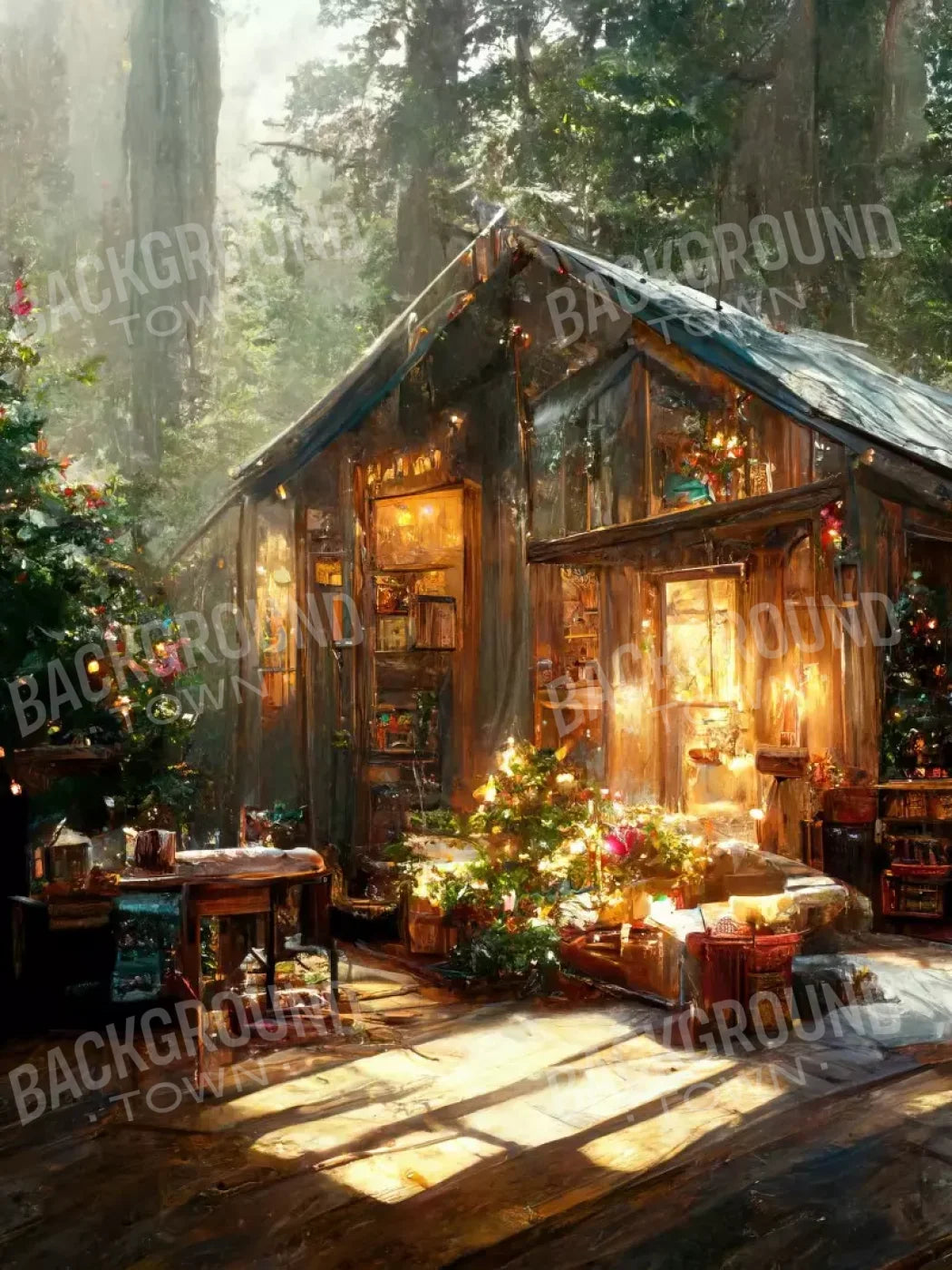 Holiday Cabin Exterior 6’X8’ Fleece (72 X 96 Inch) Backdrop