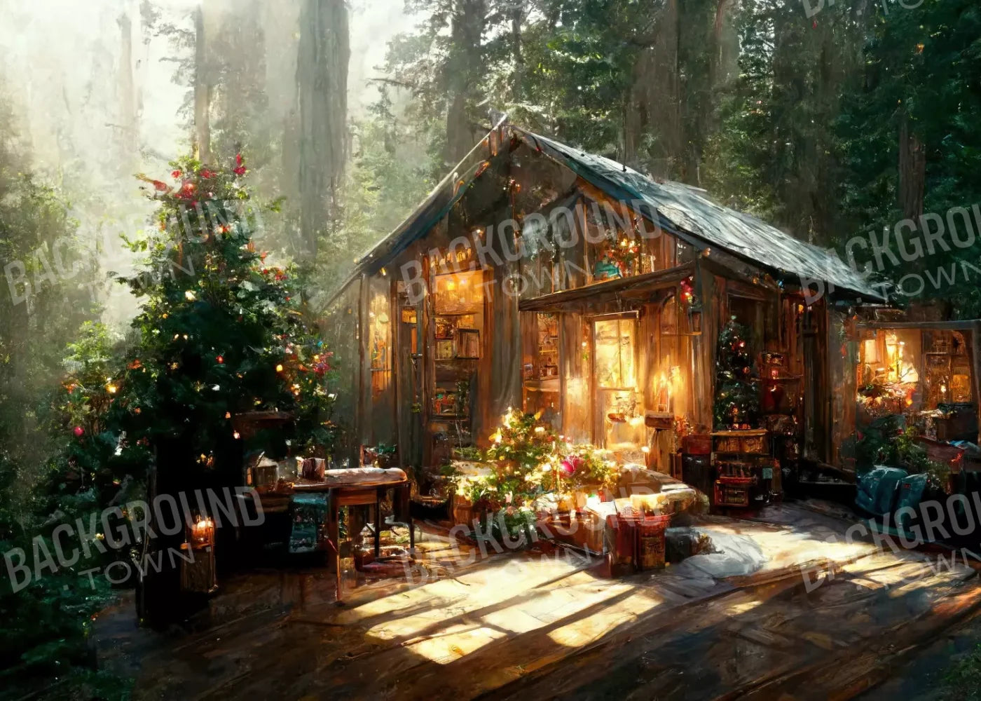 Holiday Cabin Exterior 7’X5’ Ultracloth (84 X 60 Inch) Backdrop