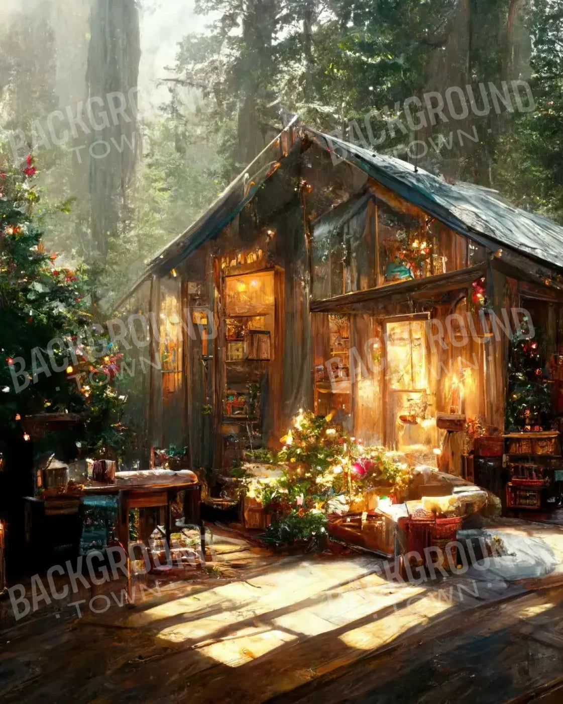 Holiday Cabin Exterior 8’X10’ Fleece (96 X 120 Inch) Backdrop