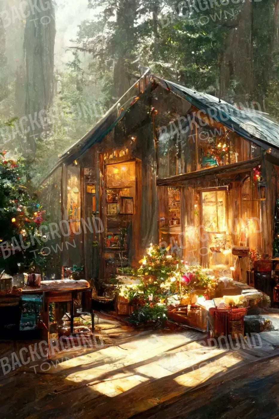 Holiday Cabin Exterior 8’X12’ Ultracloth (96 X 144 Inch) Backdrop