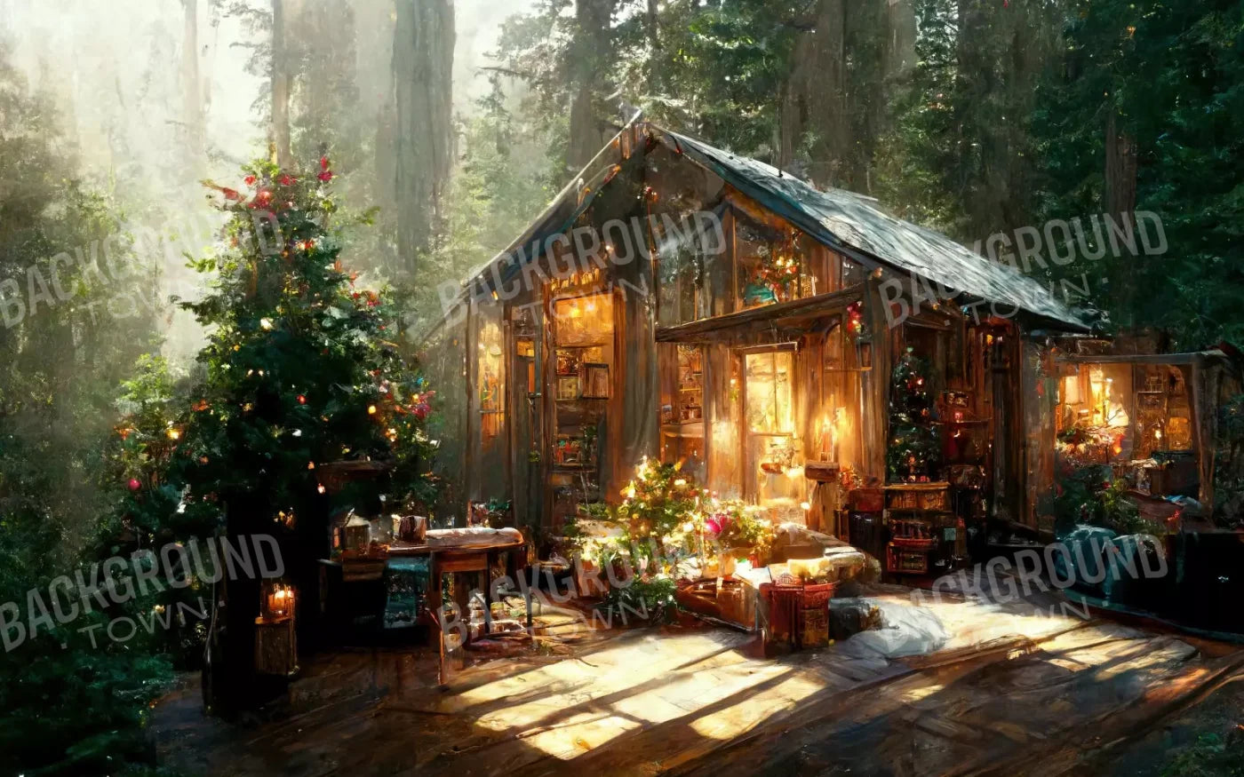 Holiday Cabin Exterior 8’X5’ Ultracloth (96 X 60 Inch) Backdrop