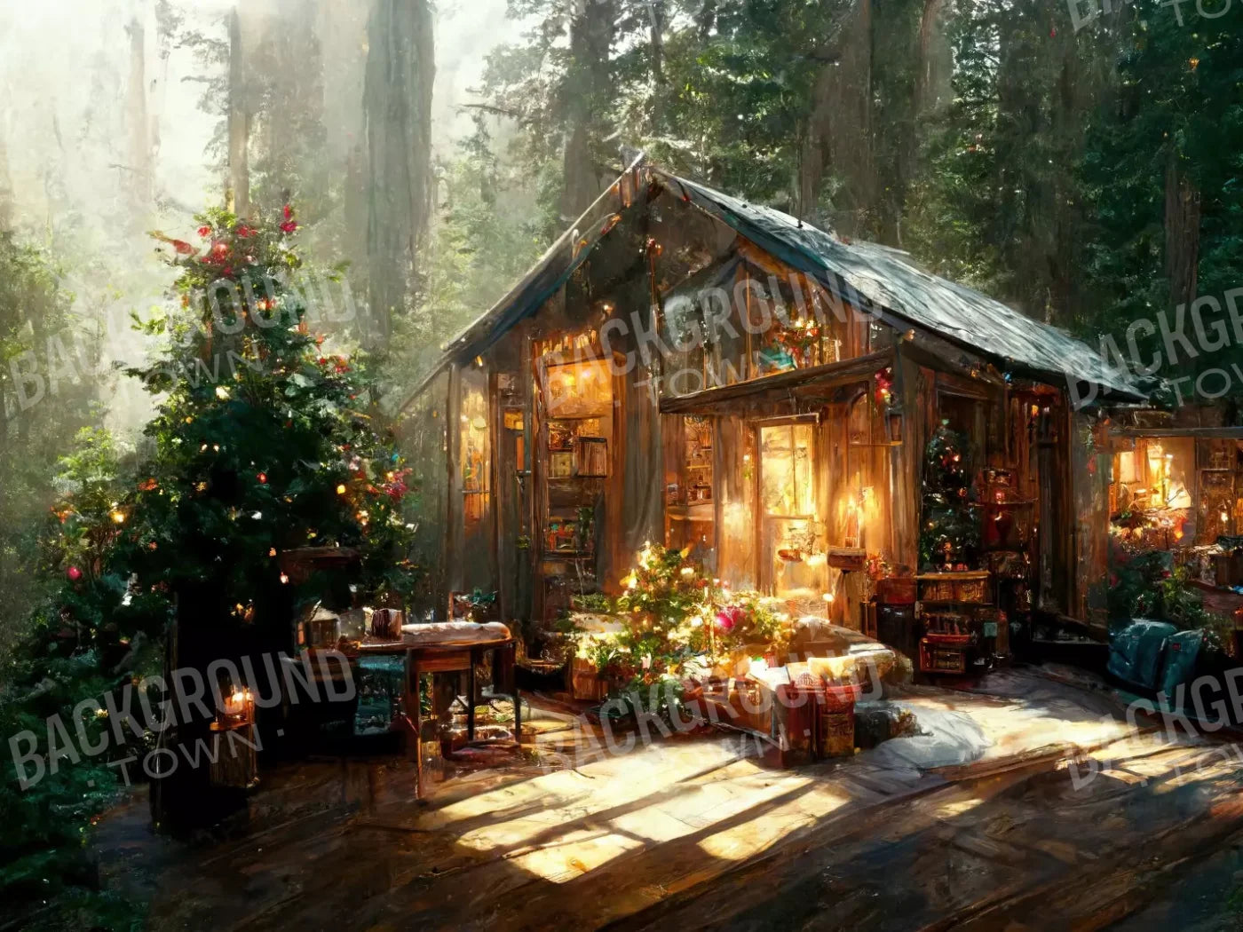 Holiday Cabin Exterior 8’X6’ Fleece (96 X 72 Inch) Backdrop