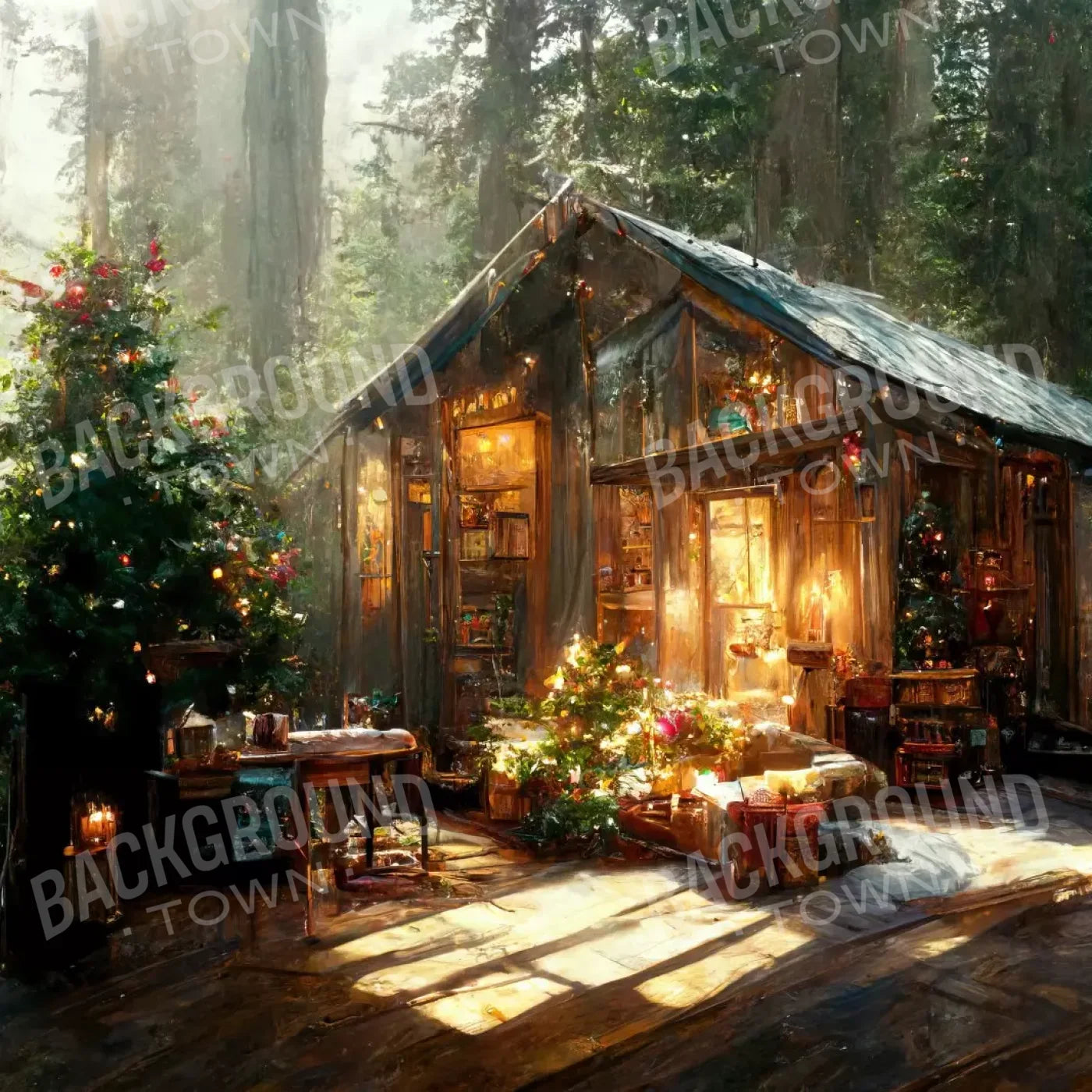 Holiday Cabin Exterior 8’X8’ Fleece (96 X Inch) Backdrop