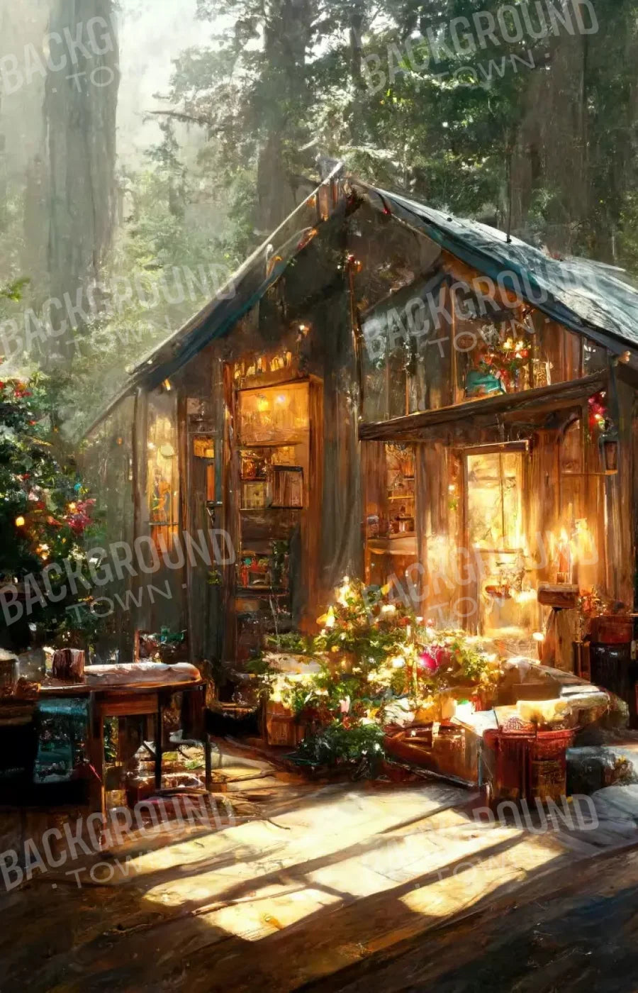 Holiday Cabin Exterior 9’X14’ Ultracloth (108 X 168 Inch) Backdrop