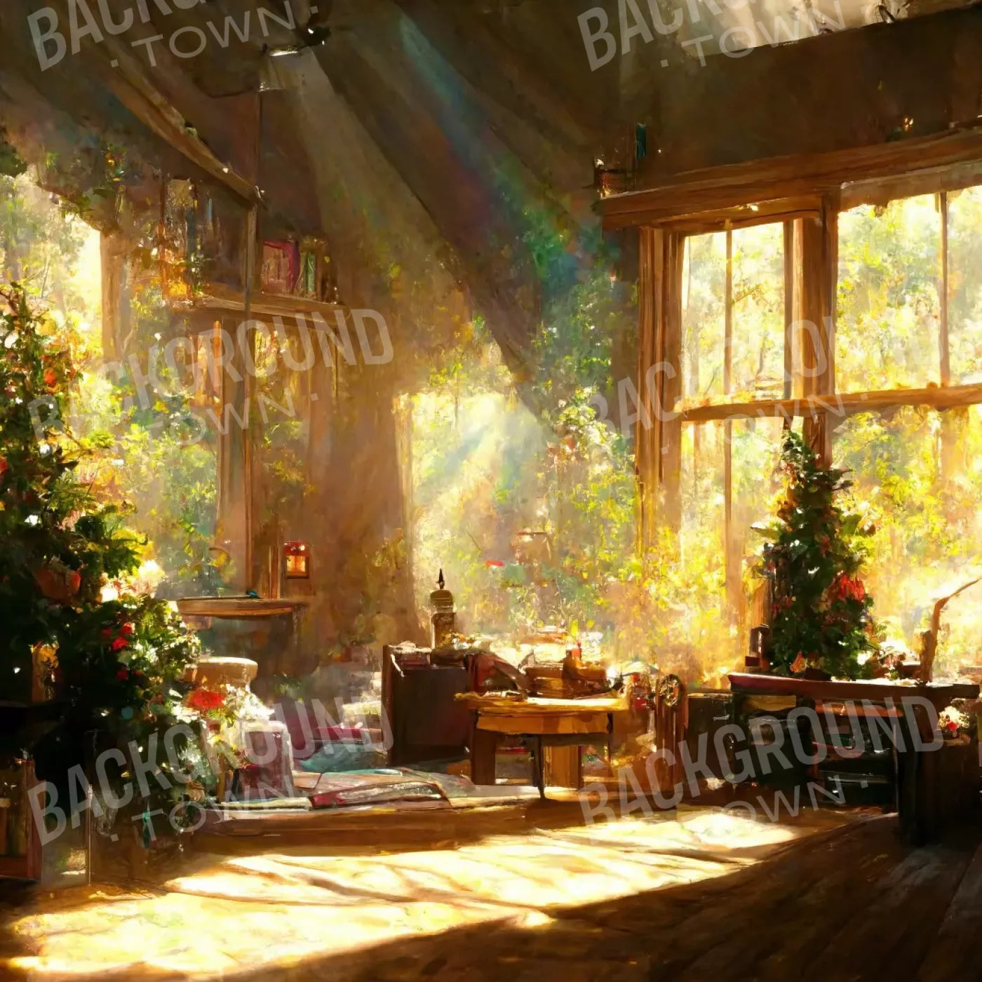 Holiday Cabin Interior 10’X10’ Ultracloth (120 X Inch) Backdrop