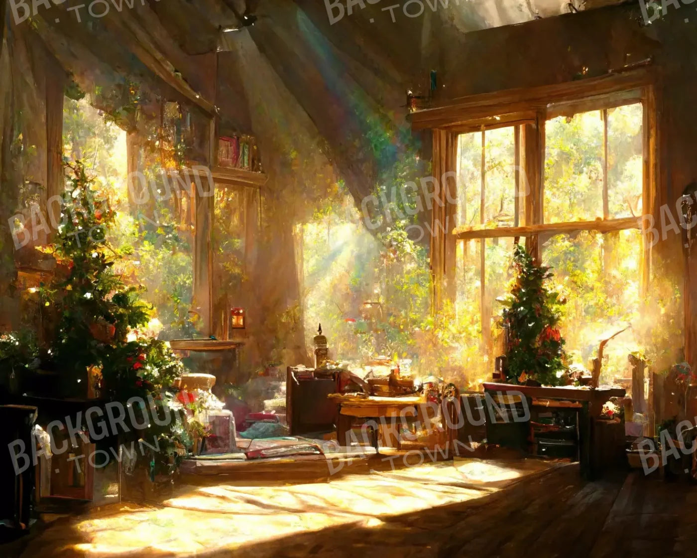 Holiday Cabin Interior 10’X8’ Fleece (120 X 96 Inch) Backdrop