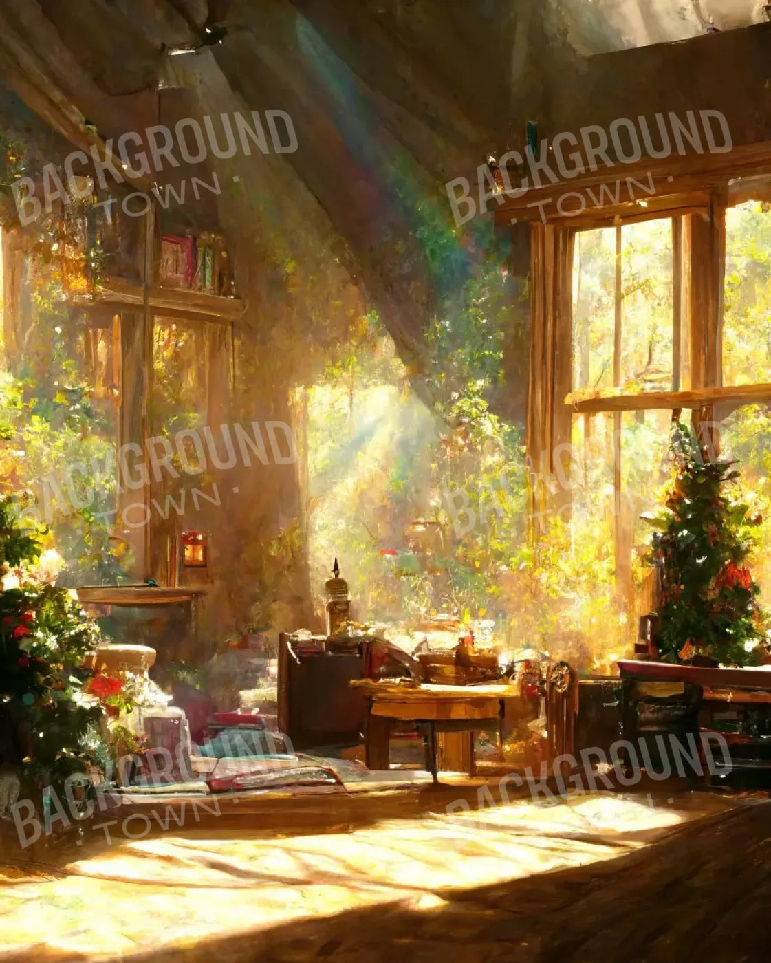 Holiday Cabin Interior 8’X10’ Fleece (96 X 120 Inch) Backdrop