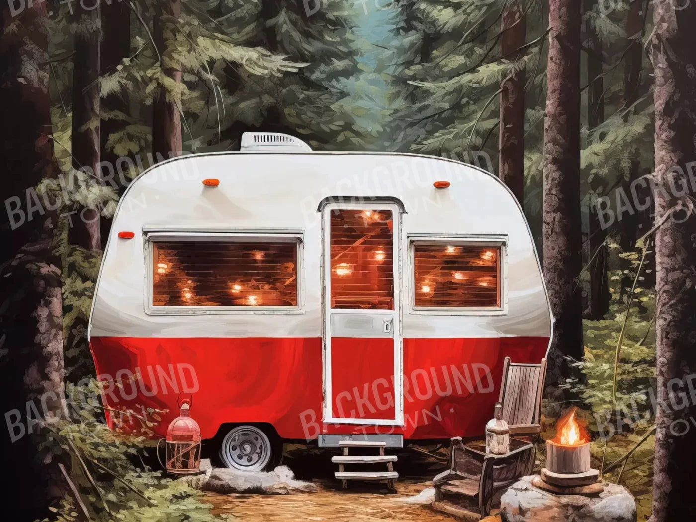 Holiday Camper In Forest 10X8 Fleece ( 120 X 96 Inch ) Backdrop