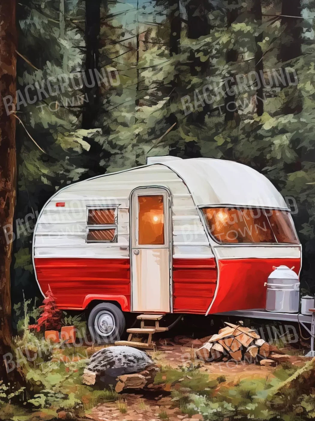 Holiday Camper In Forest Ii 6’X8’ Fleece (72 X 96 Inch) Backdrop