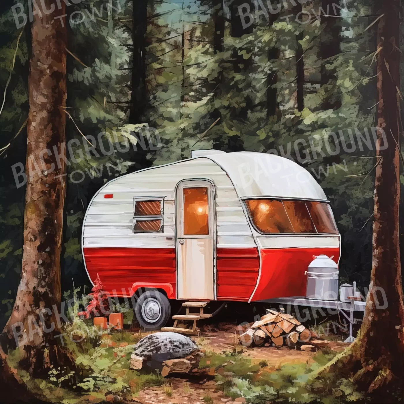 Holiday Camper In Forest Ii 8’X8’ Fleece (96 X Inch) Backdrop