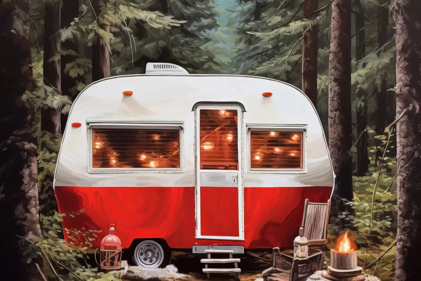 Holiday Camper In Forest 8X5 Ultracloth ( 96 X 60 Inch ) Backdrop
