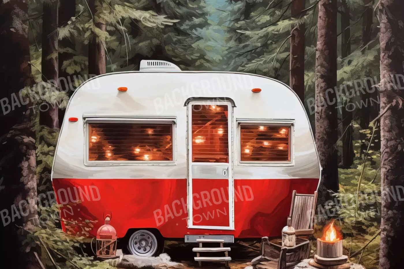 Holiday Camper In Forest 8X5 Ultracloth ( 96 X 60 Inch ) Backdrop