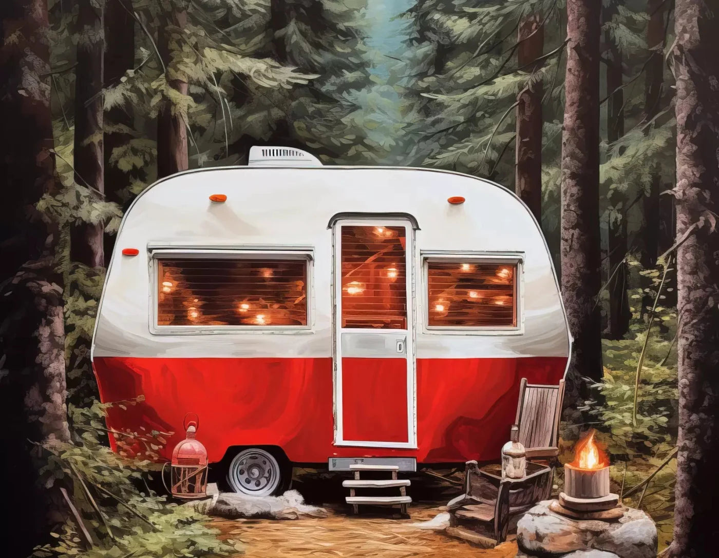 Holiday Camper In Forest 8X6 Fleece ( 96 X 72 Inch ) Backdrop