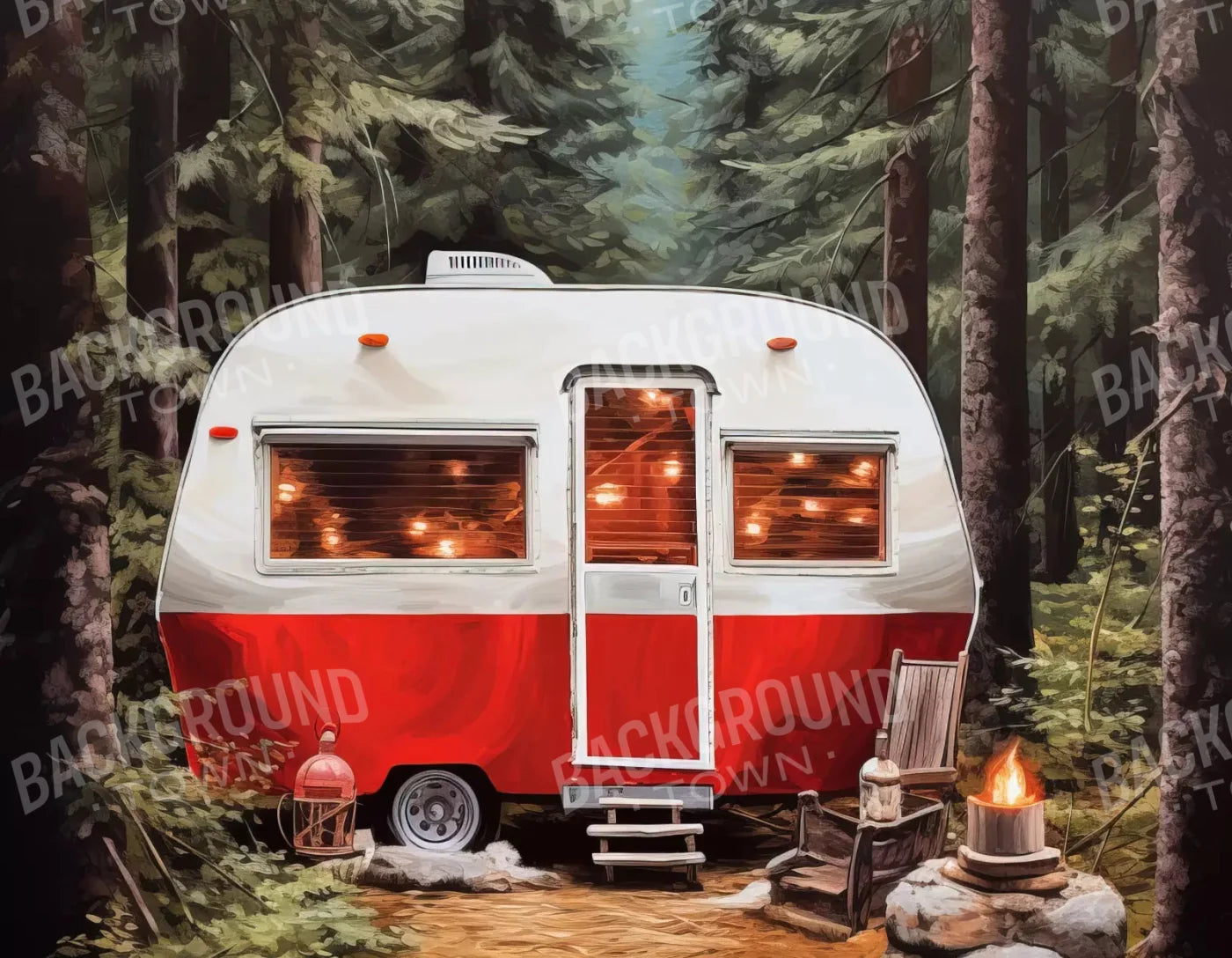 Holiday Camper In Forest 8X6 Fleece ( 96 X 72 Inch ) Backdrop