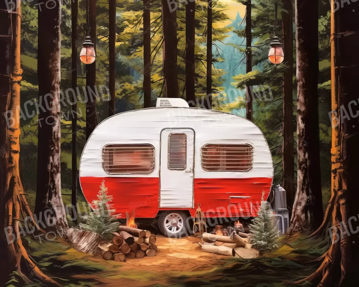 Holiday Camper In Forest Iii 10’X8’ Fleece (120 X 96 Inch) Backdrop