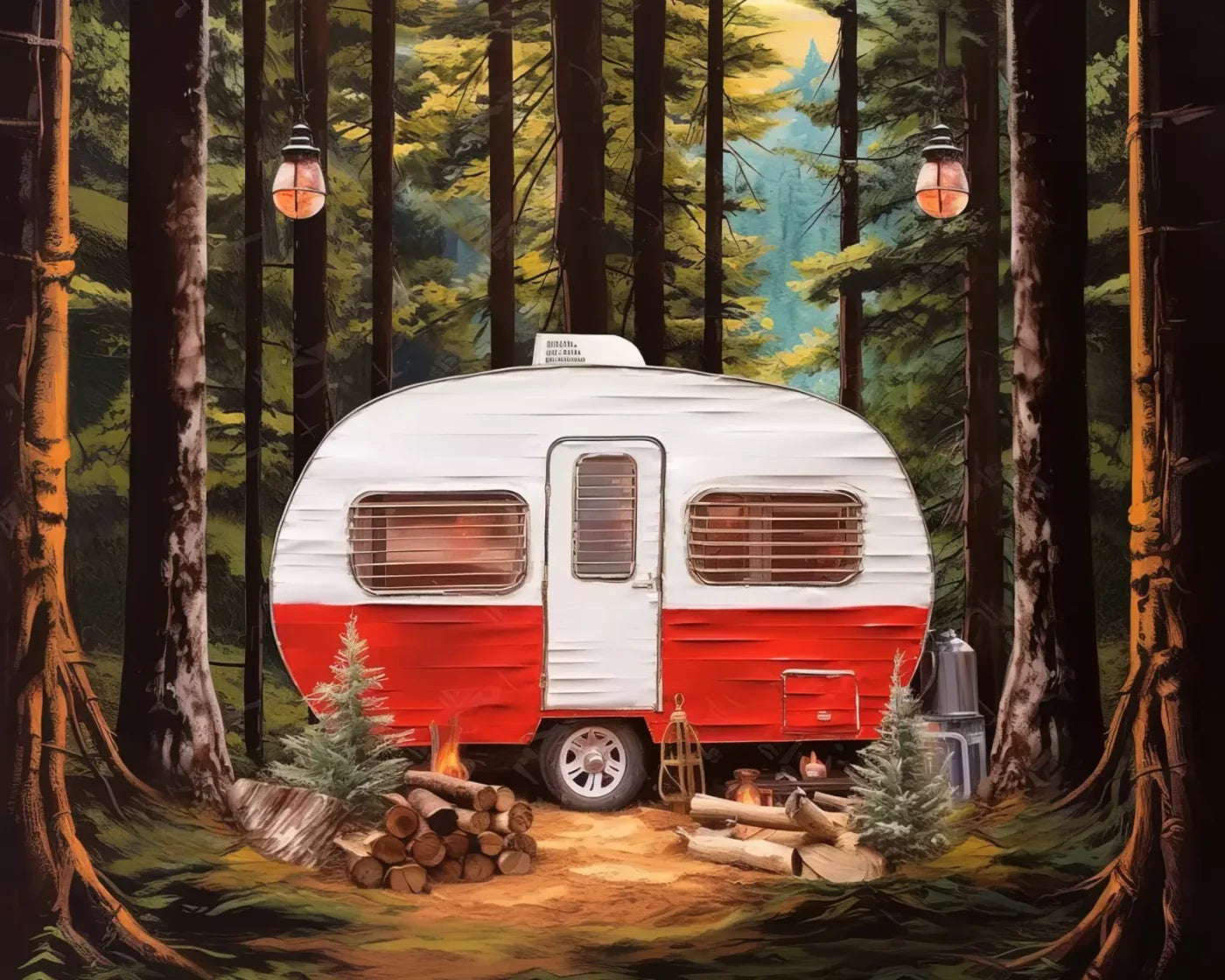 Holiday Camper In Forest Iii 10’X8’ Fleece (120 X 96 Inch) Backdrop