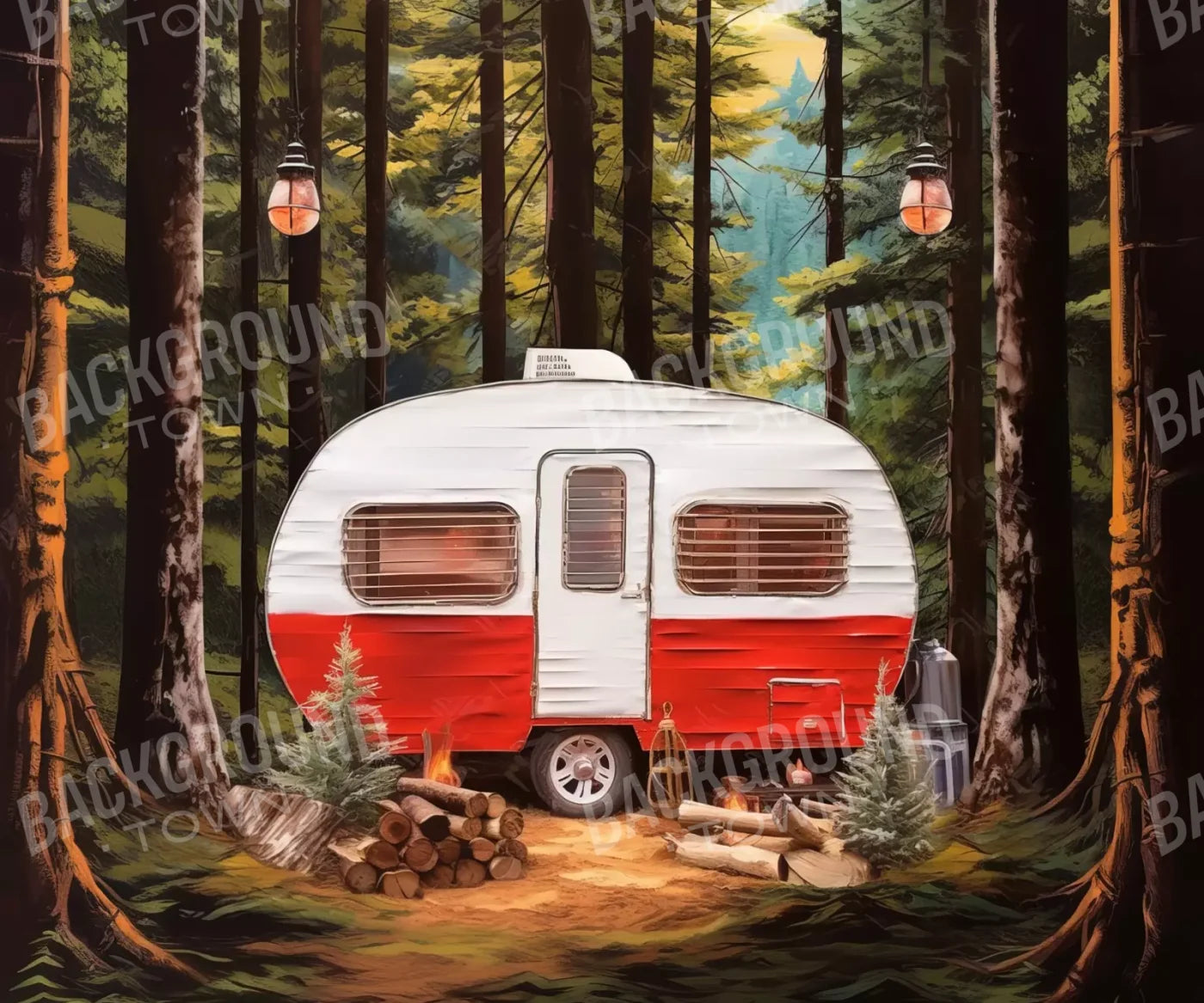 Holiday Camper In Forest Iii 5’X4’2 Fleece (60 X 50 Inch) Backdrop