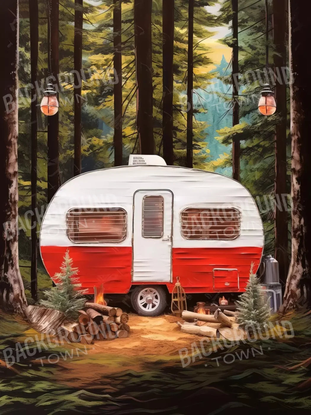 Holiday Camper In Forest Iii 5’X6’8 Fleece (60 X 80 Inch) Backdrop