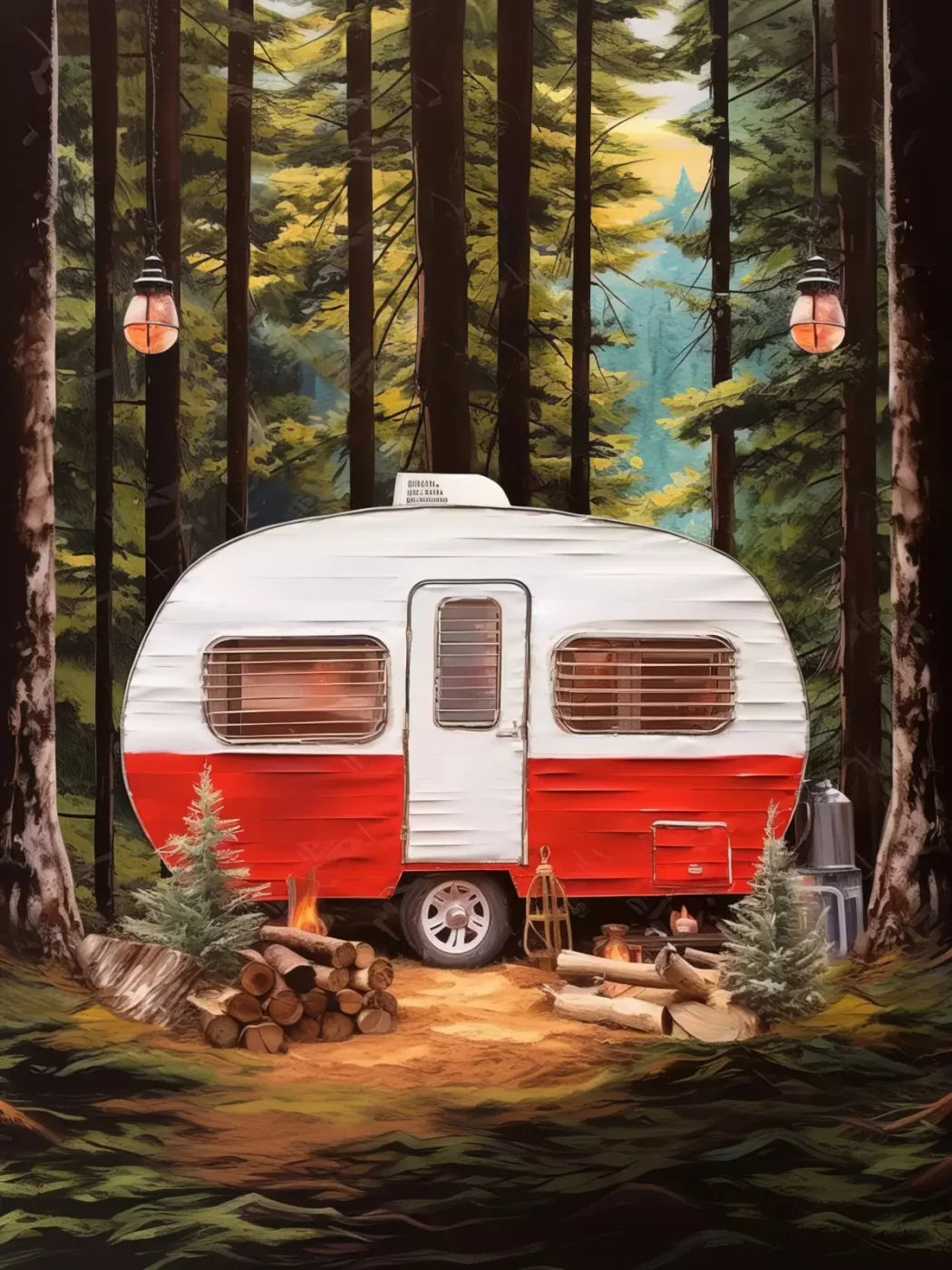 Holiday Camper In Forest Iii 6’X8’ Fleece (72 X 96 Inch) Backdrop