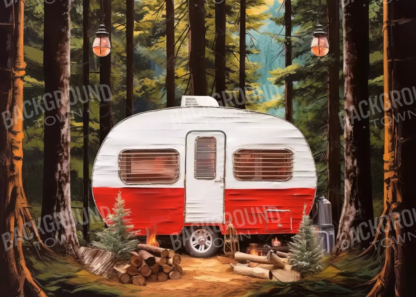 Holiday Camper In Forest Iii 7’X5’ Ultracloth (84 X 60 Inch) Backdrop