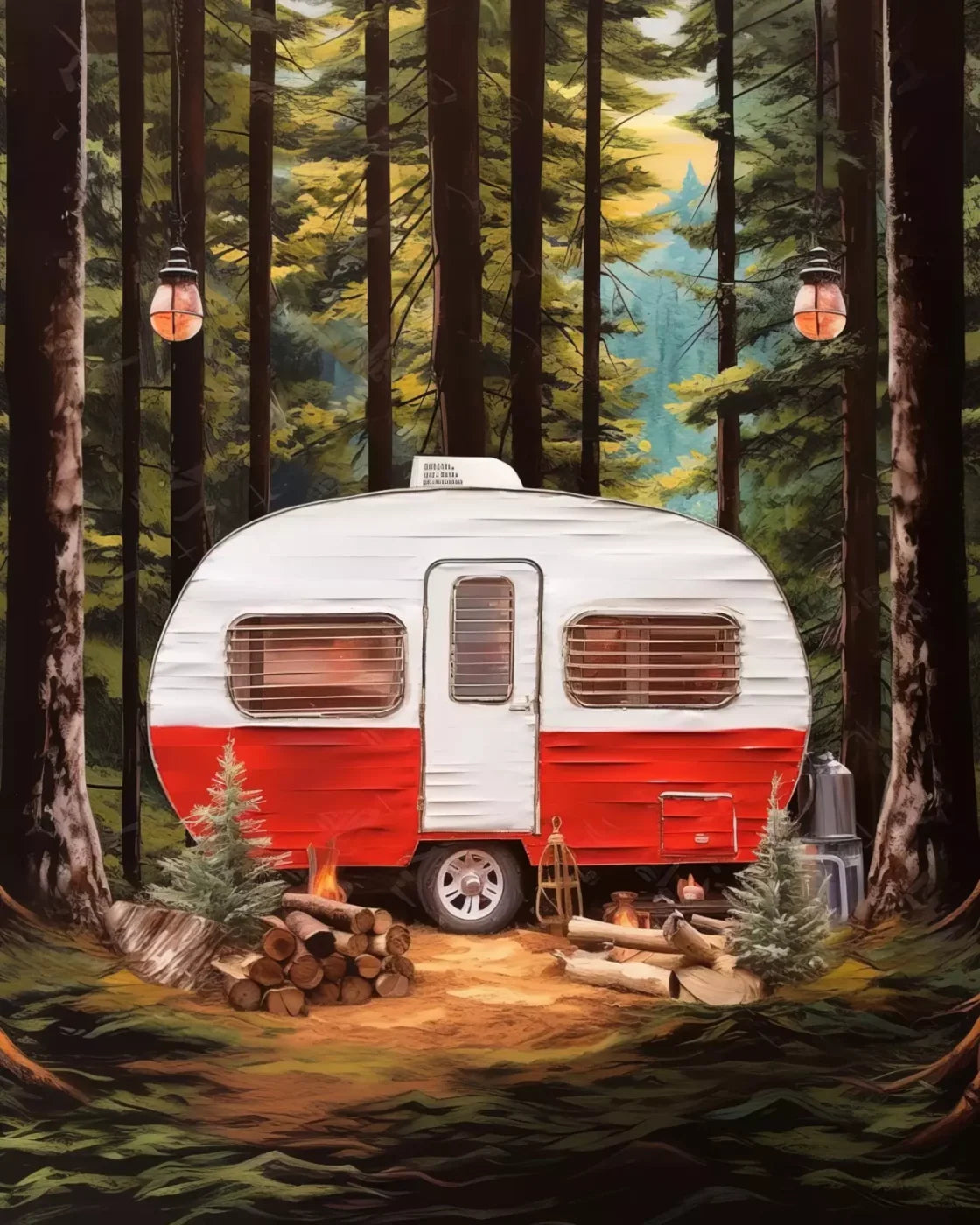 Holiday Camper In Forest Iii 8’X10’ Fleece (96 X 120 Inch) Backdrop