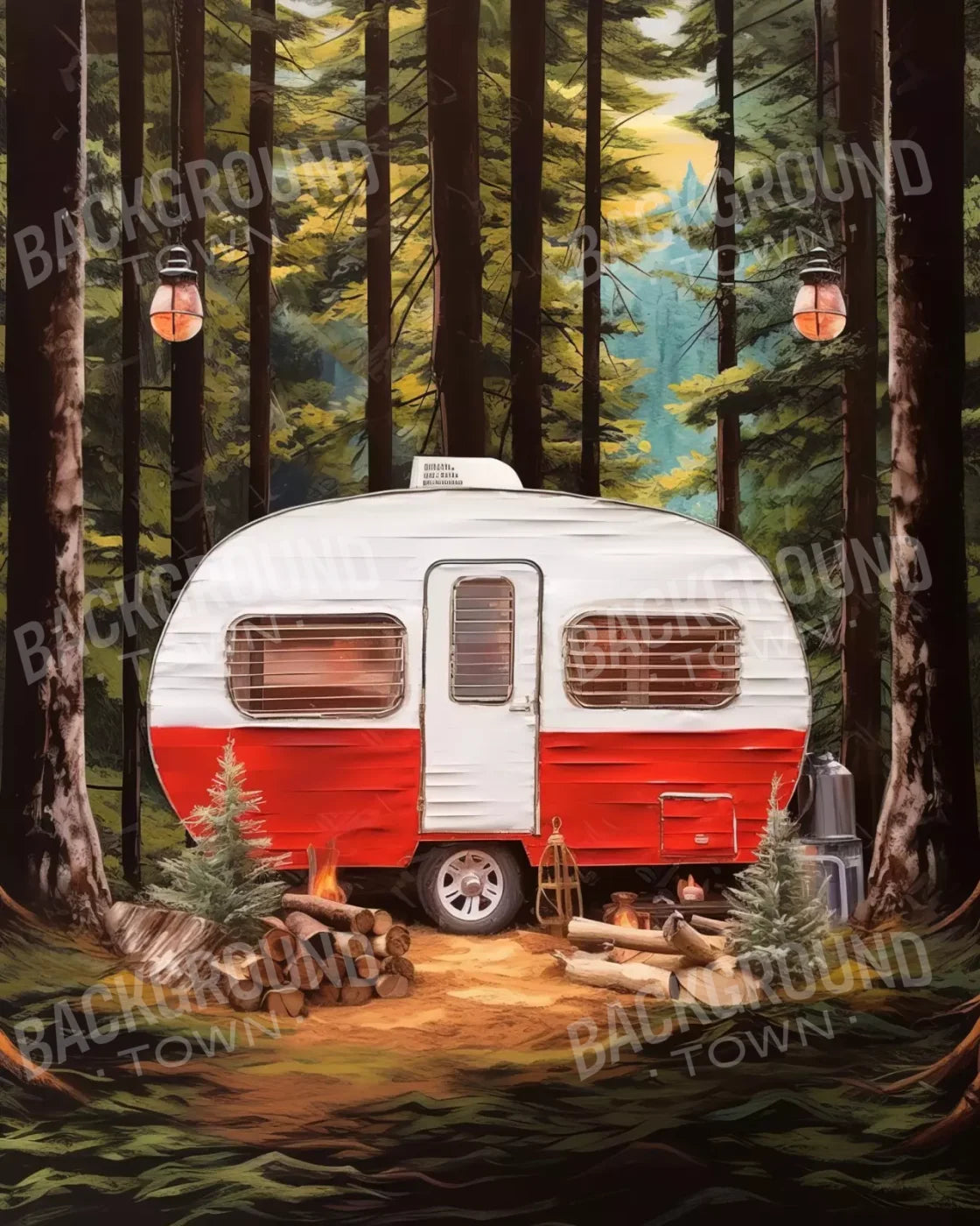 Holiday Camper In Forest Iii 8’X10’ Fleece (96 X 120 Inch) Backdrop