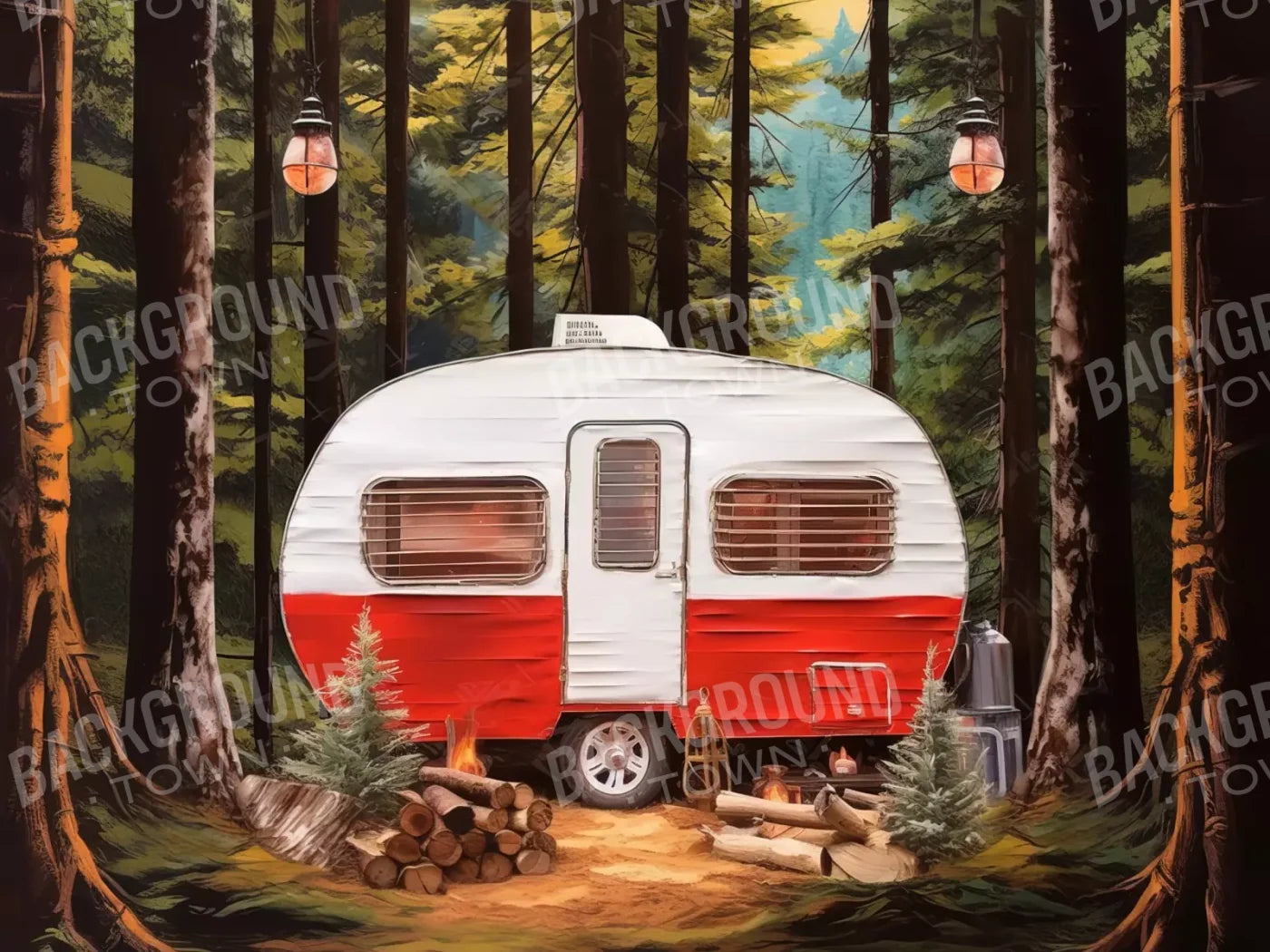 Holiday Camper In Forest Iii 8’X6’ Fleece (96 X 72 Inch) Backdrop