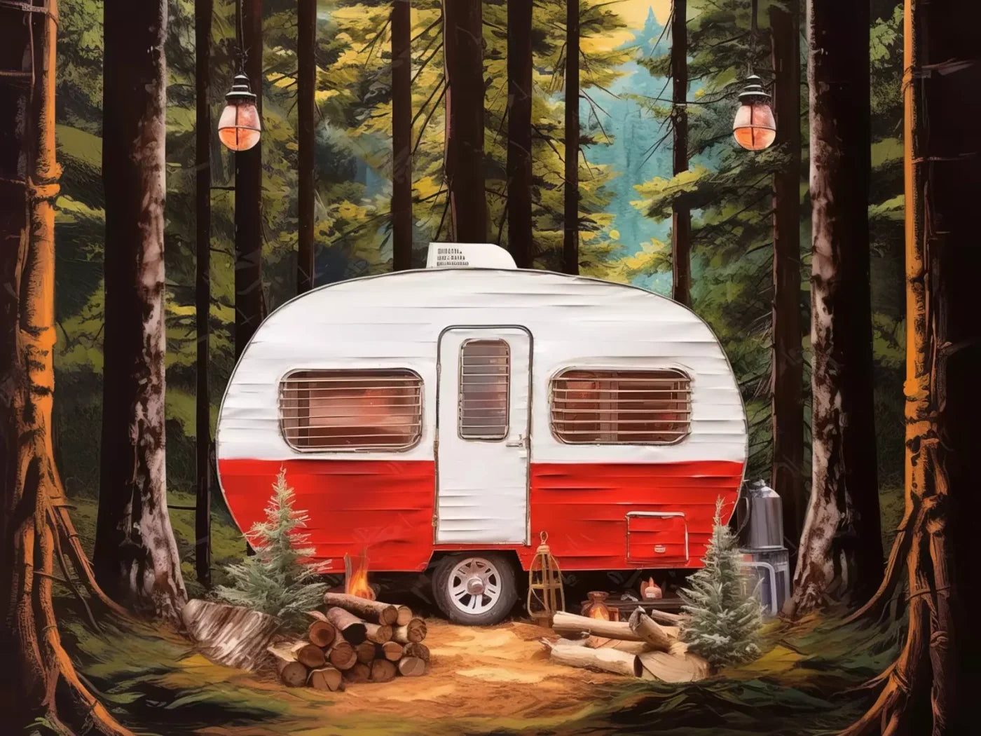 Holiday Camper In Forest Iii 8’X6’ Fleece (96 X 72 Inch) Backdrop
