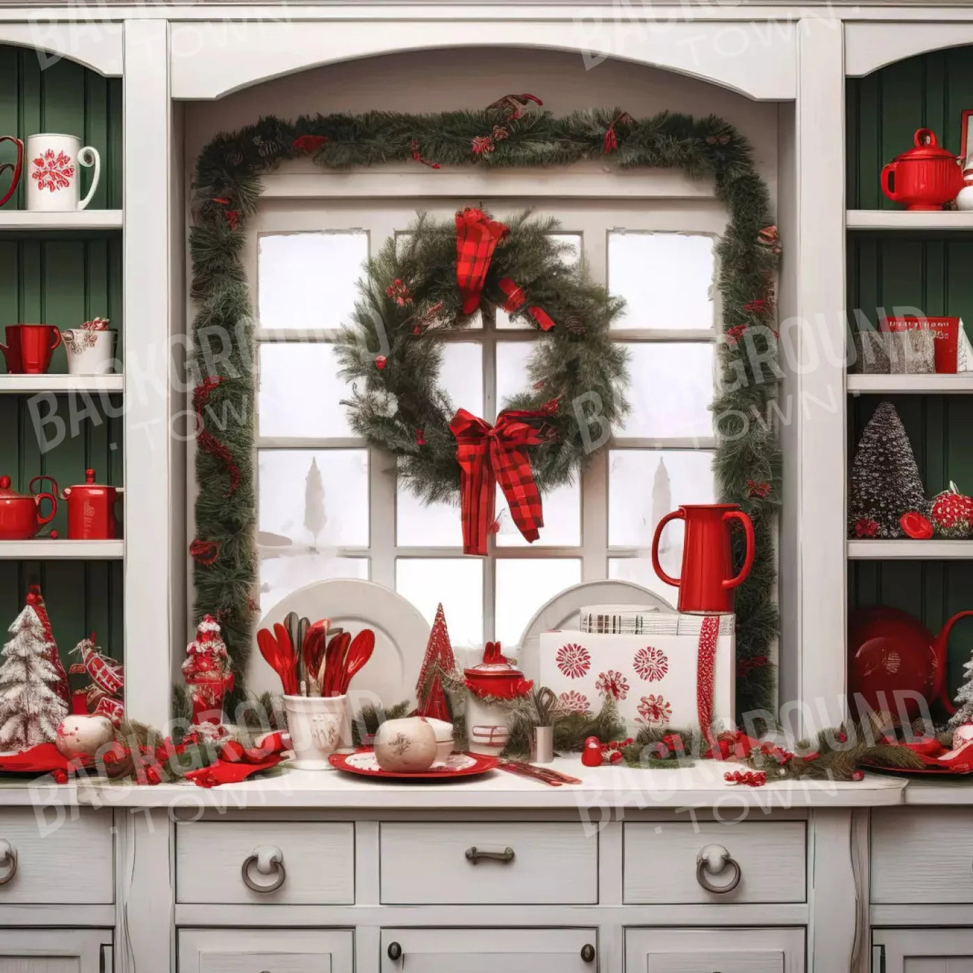 Christmas Kitchen In White 10X10 Ultracloth ( 120 X Inch ) Backdrop