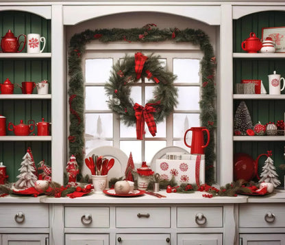 Christmas Kitchen In White 12X10 Ultracloth ( 144 X 120 Inch ) Backdrop