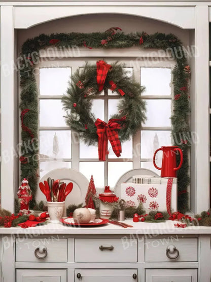 Christmas Kitchen In White 5X68 Fleece ( 60 X 80 Inch ) Backdrop