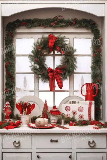 Christmas Kitchen In White 5X8 Ultracloth ( 60 X 96 Inch ) Backdrop