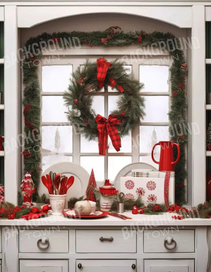 Christmas Kitchen In White 6X8 Fleece ( 72 X 96 Inch ) Backdrop