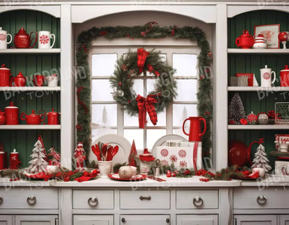 Christmas Kitchen In White 8X6 Fleece ( 96 X 72 Inch ) Backdrop