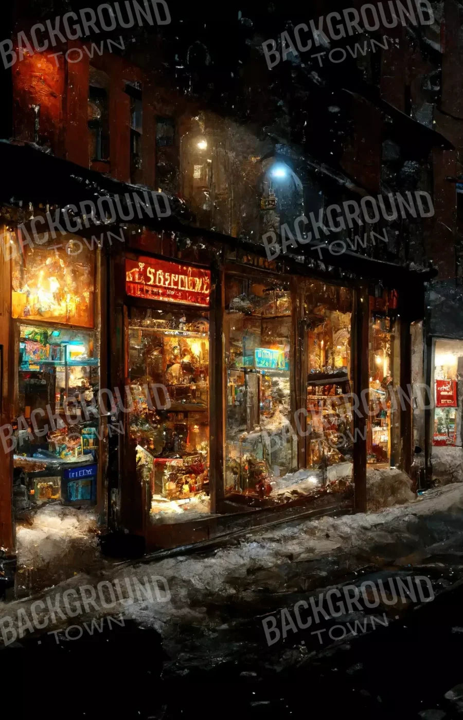 Holiday Storefront 9’X14’ Ultracloth (108 X 168 Inch) Backdrop