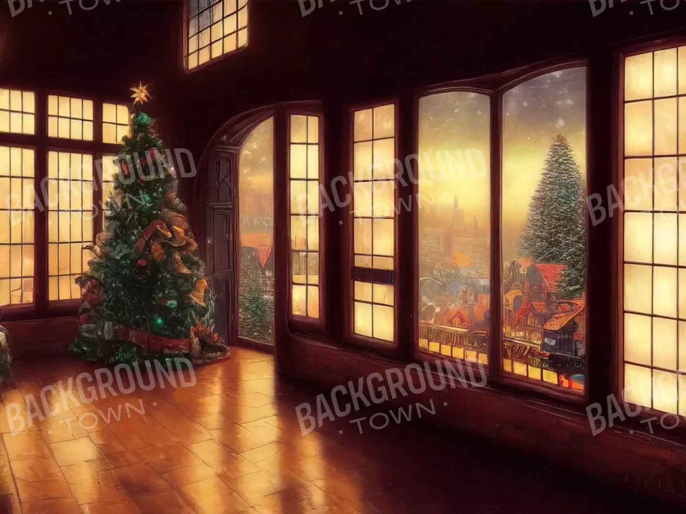 Holiday Train Station 6’8X5’ Fleece (80 X 60 Inch) Backdrop