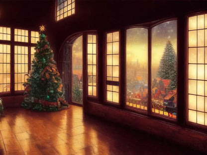 Holiday Train Station 8’X6’ Fleece (96 X 72 Inch) Backdrop