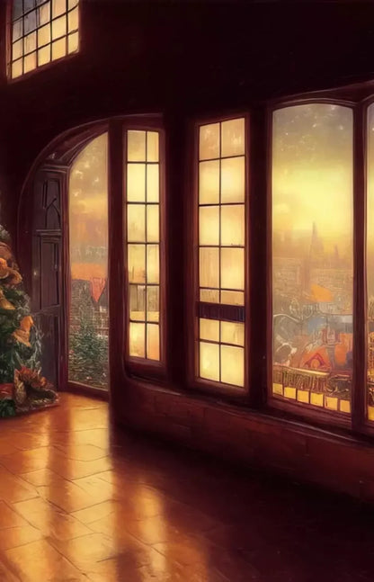 Holiday Train Station 9’X14’ Ultracloth (108 X 168 Inch) Backdrop