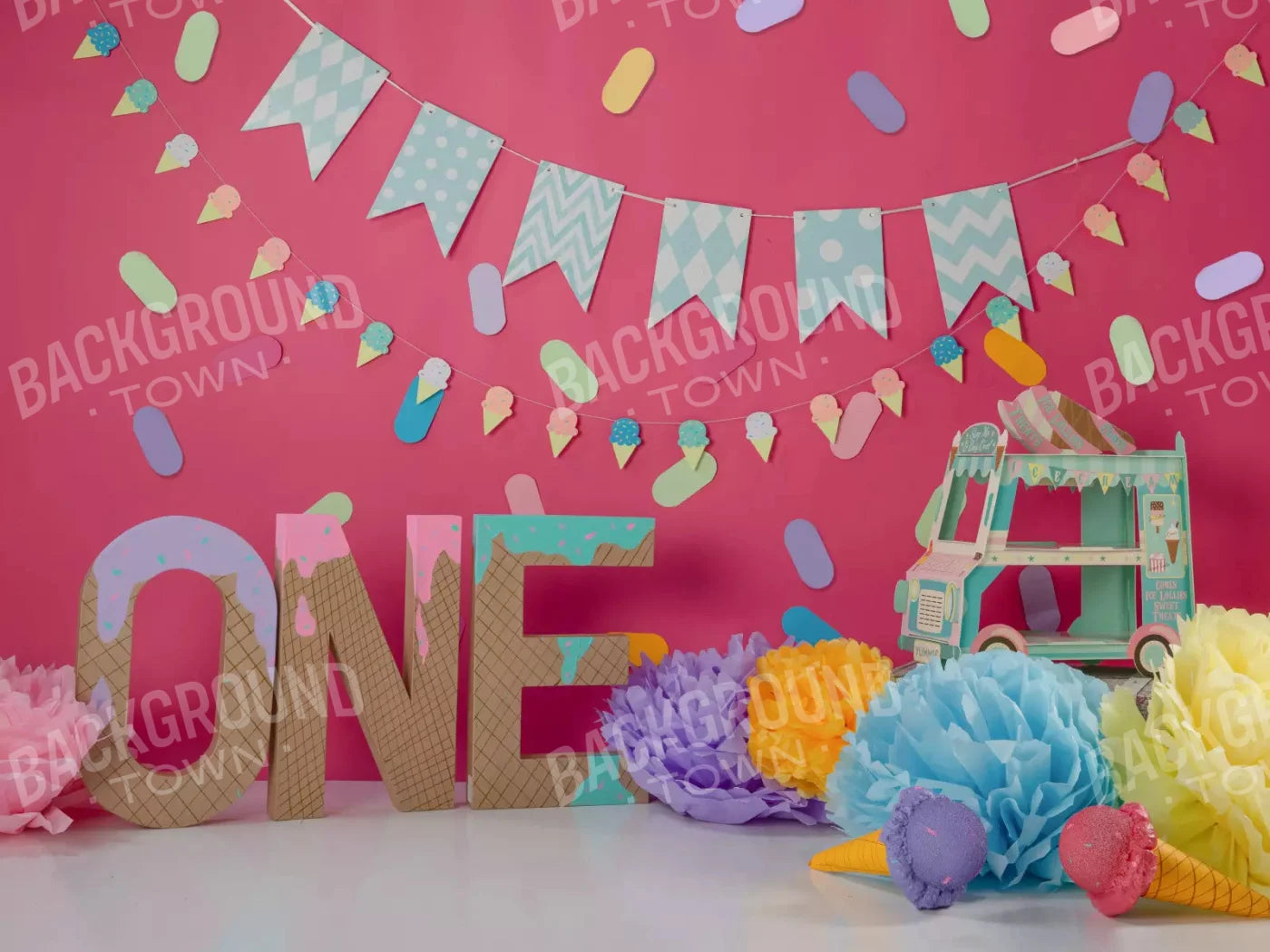 Ice Cream Smash 68X5 Fleece ( 80 X 60 Inch ) Backdrop