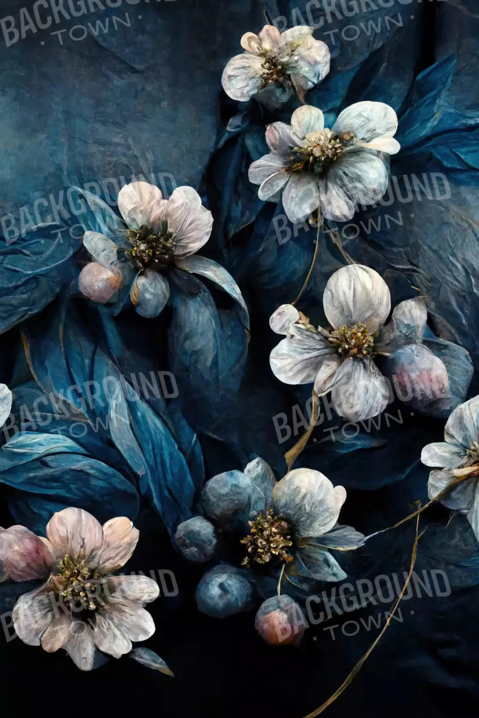 Denim Floral 4X5 Rubbermat Floor ( 48 X 60 Inch ) Backdrop