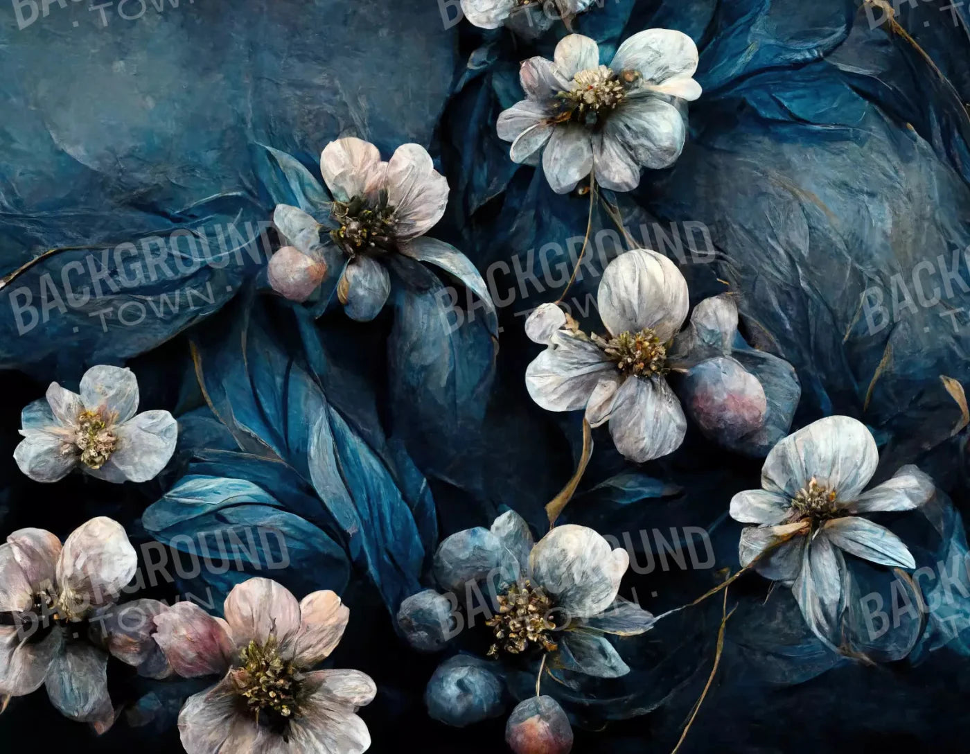 Denim Floral 8X6 Fleece ( 96 X 72 Inch ) Backdrop