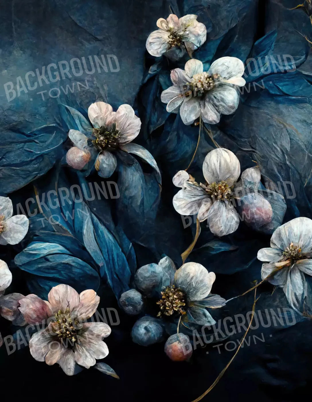 Denim Floral 6X8 Fleece ( 72 X 96 Inch ) Backdrop