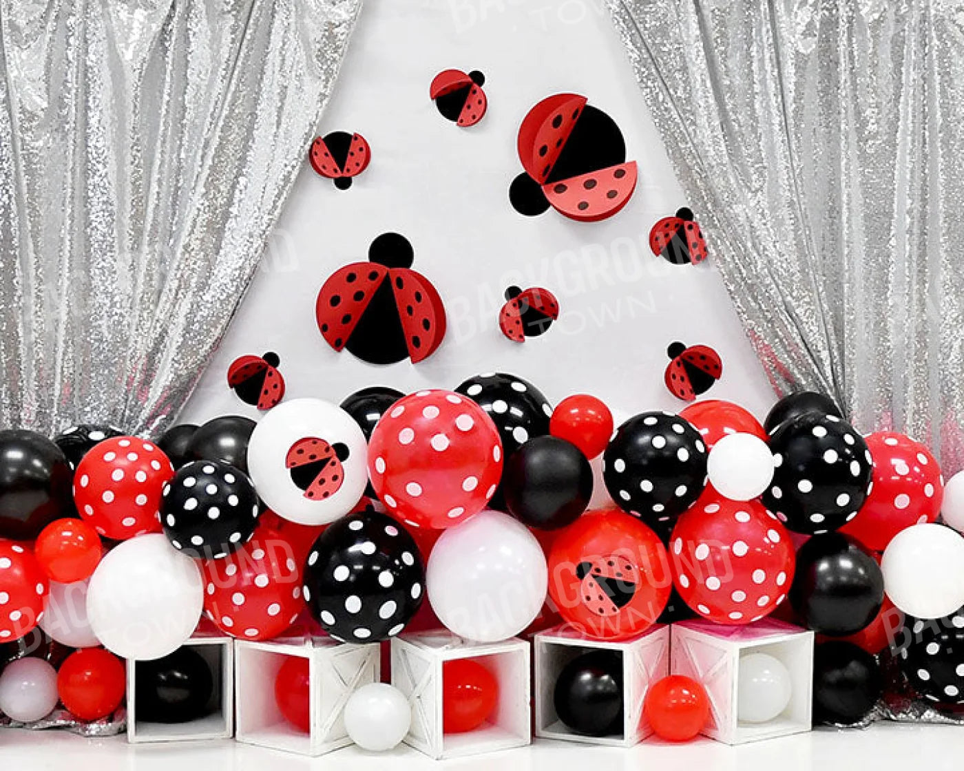 Ladybug Balloon Bash - 10X8 Ultra Cloth In-Stock Backdrop