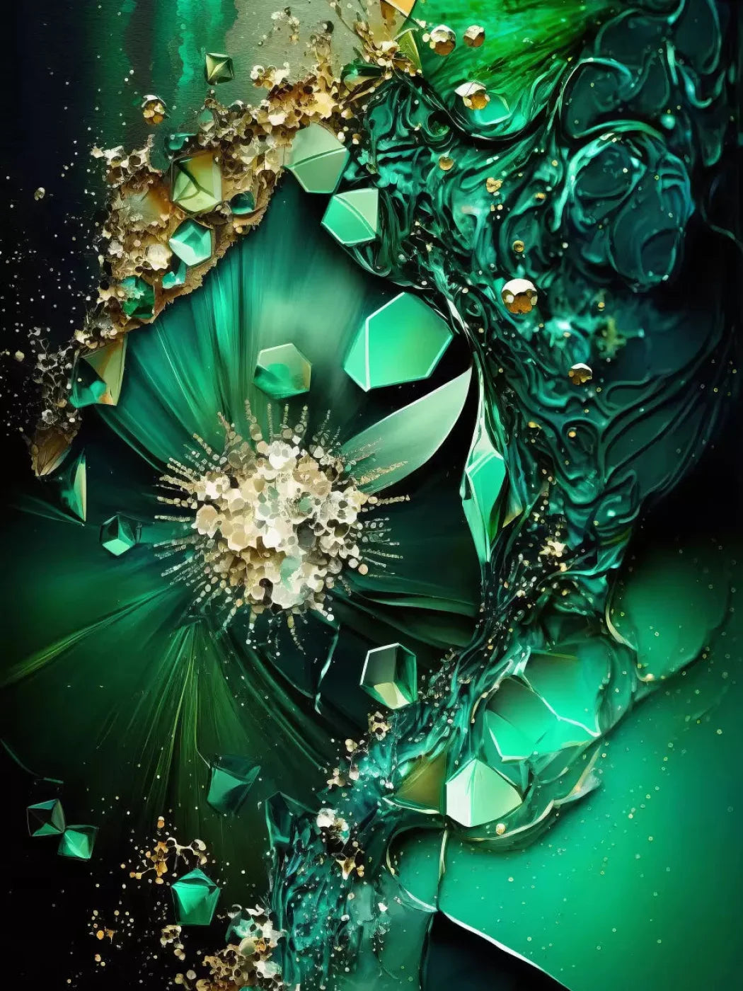 Jewel Abstract In Green 5X68 Fleece ( 60 X 80 Inch ) Backdrop